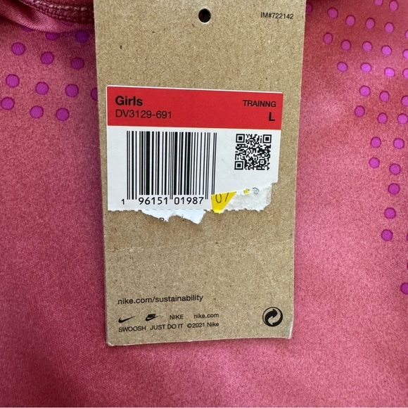 Nike Dri-Fit One Leggings Pink High Rise Tight Fit Full Length Training Girls L - Picture 7 of 7